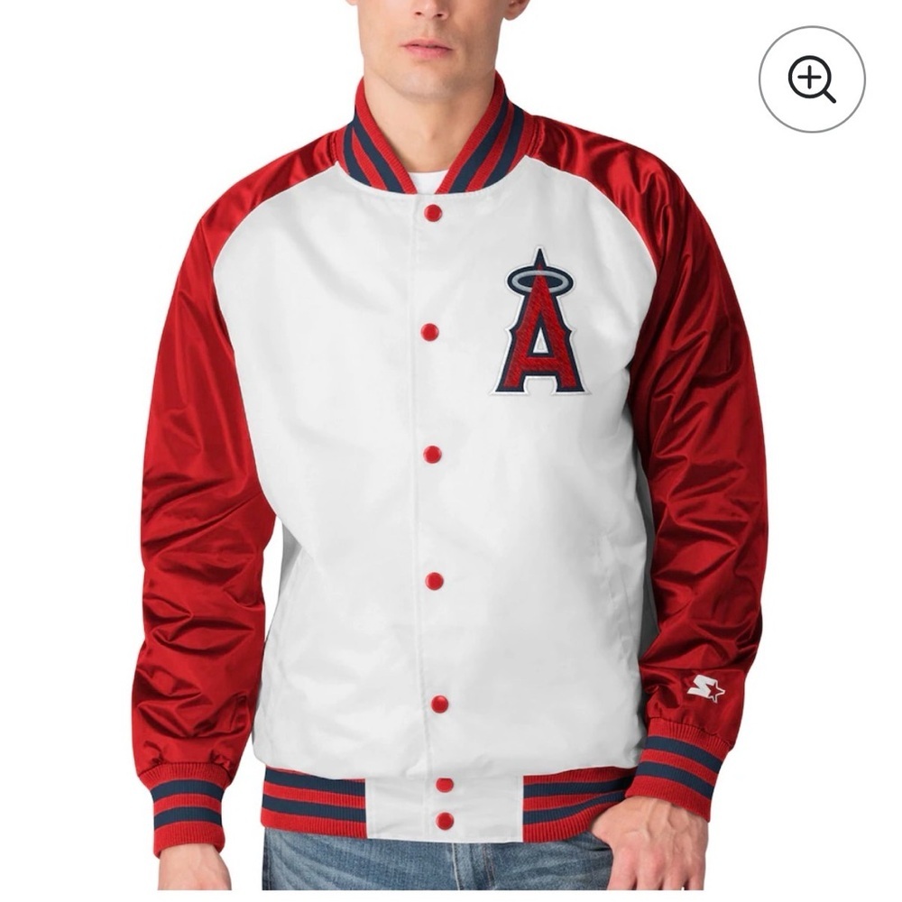 Starter Los Angeles Angels Varsity Full Snap Satin Jacket XXL Baseball Red White